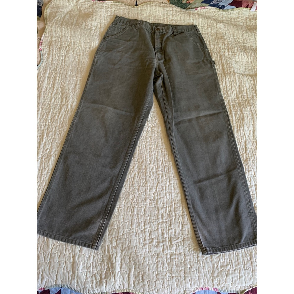 Carhartt Duck Canvas Carpenter Pants Mens 36x33 Green Workwear Utility - Picture 2 of 16